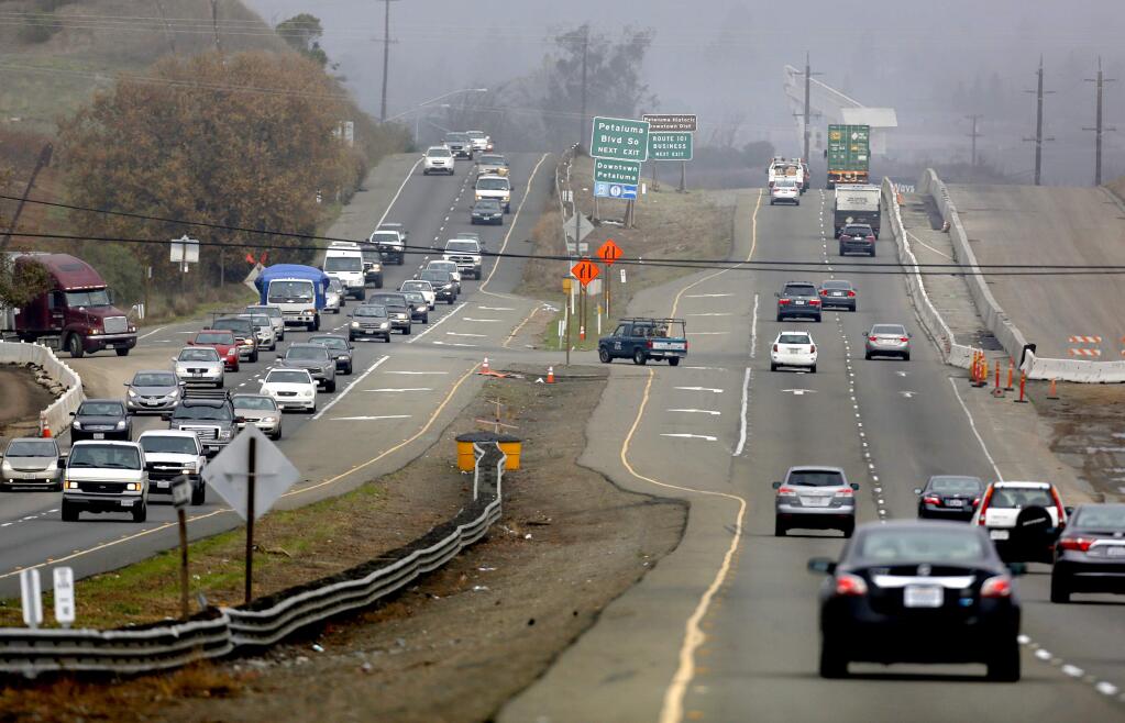 Vehicles travel along Highway 101, just south of the Petaluma Boulevard South exit. (BETH SCHLANKER / The Press Democrat, 2015)