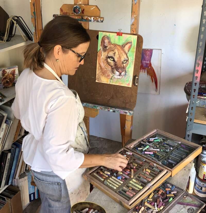 ANIMAL ART: With illustration assignments on hold during shut down, Petaluma's Shannon Abbey is specializing in painting pets (though we suspect this mountain lion is nobody's housecat).