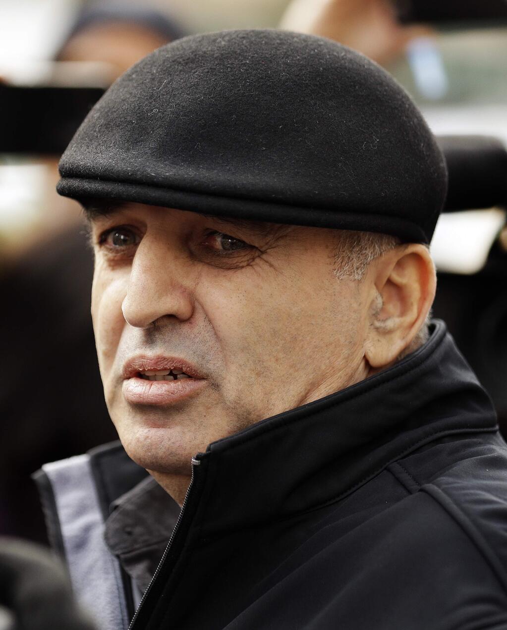 Al Salman, uncle of Noor Salman, speaks to the media Tuesday, Jan. 17, 2017, outside a federal courthouse in Oakland, Calif. The widow of the Orlando nightclub gunman has been charged with helping her husband in the months leading up to the June massacre that left 49 people dead, according to an indictment unsealed Tuesday. (AP Photo/Ben Margot)