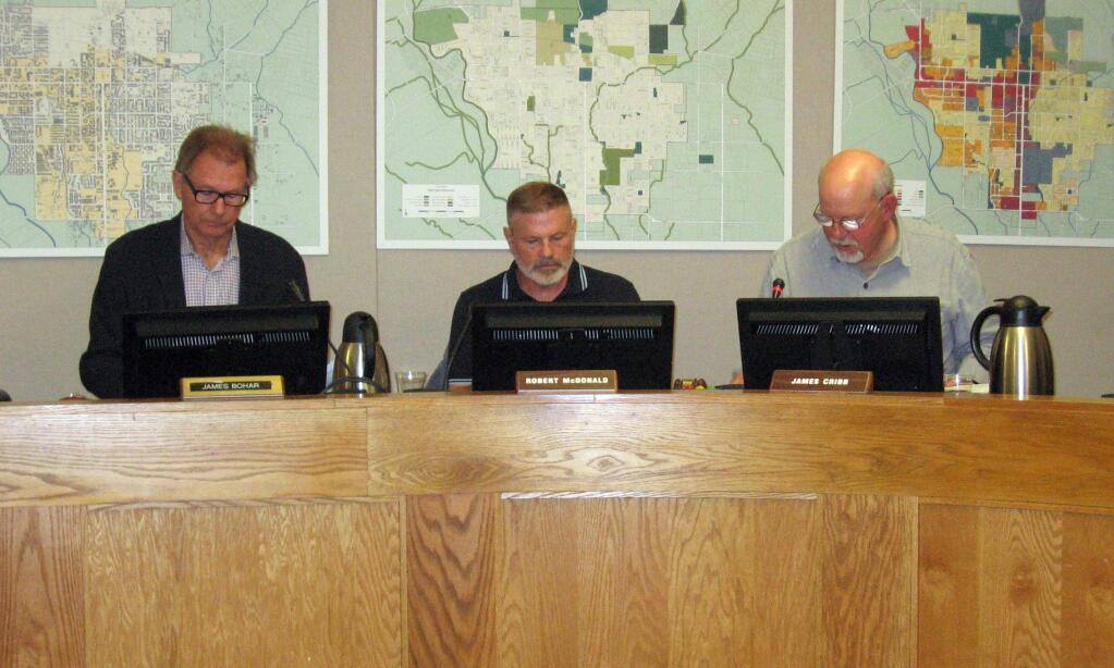 Commissioners James Bohar, Robert McDonald and James Cribb, shown here at an meeting earlier this year, will all return to the Planning Commission following nomination by the Sonoma City Council at their Nov. 20 meeting. (Christian Kallen/Index-Tribune)