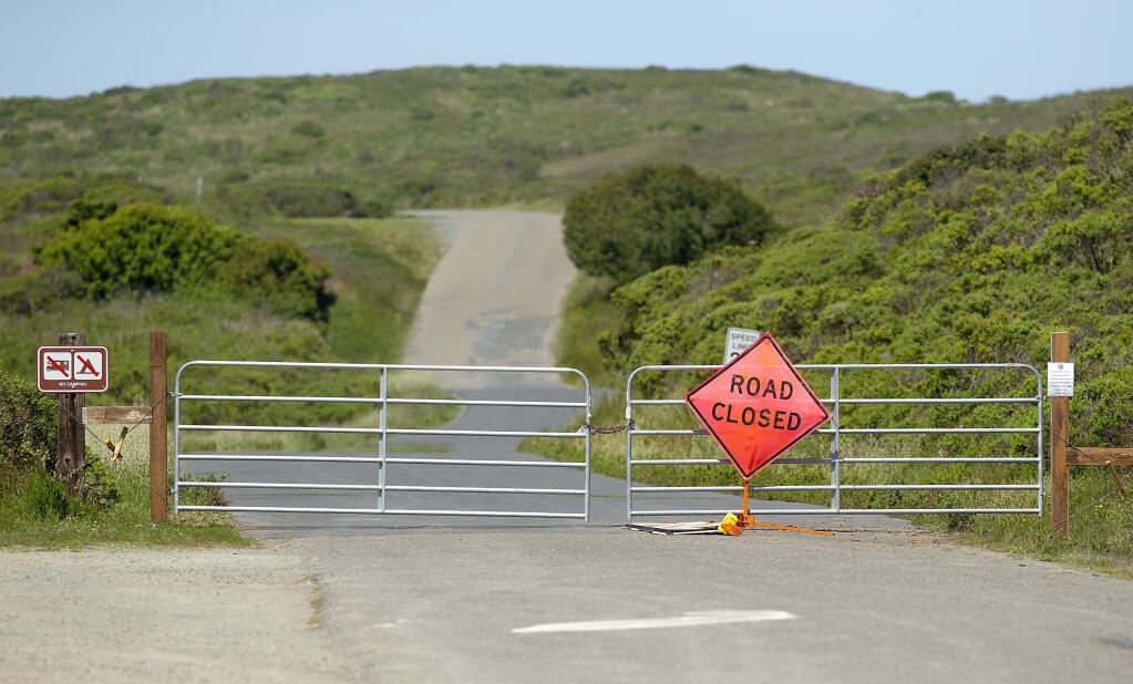 The entrance to Goat Rock State Beach is locked and gated while access to coastal areas has been closed by COVID-19 precautions. (John BURGESS/The Press Democrat)
