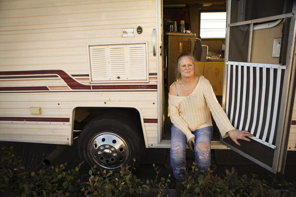Petaluma, CA, USA. Monday, February 03, 2020._ Karen Mahoney lives in an RV that was given to her by a friend a few months ago. She has been shelterless, living in Petaluma for the past three years. (CRISSY PASCUAL/ARGUS-COURIER STAFF)