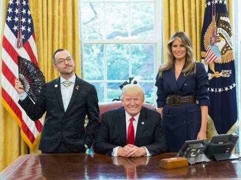 Nikos Giannopoulos poses with President Trump and first lady Melania Trump at the White House. (NIKOS GIANNOPOULOS/ FACEBOOK)