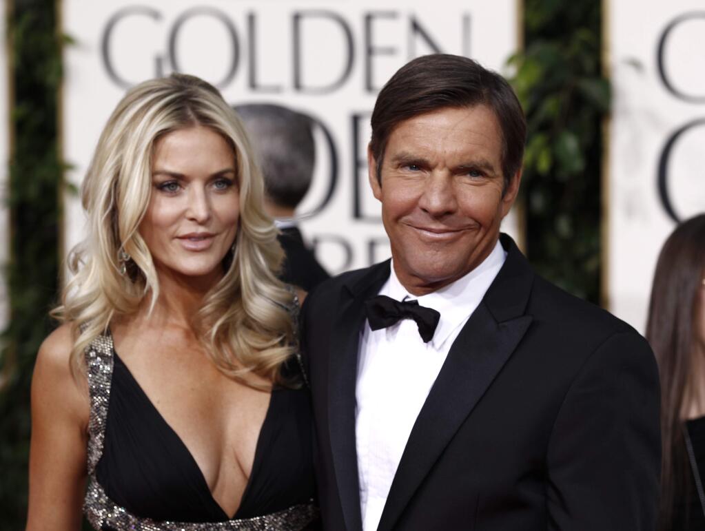 FILE - In this Jan. 16, 2011 file photo, actor Dennis Quaid and his wife Kimberly Buffington Quaid arrive for the Golden Globe Awards in Beverly Hills, Calif. Kimberly filed for divorce on Monday, June 27, 2016 in Los Angeles Superior Court, citing irreconcilable differences. Kimberly Quaid's filing seeks joint legal custody of their 8-year-old twins, as well as spousal support. (AP Photo/Matt Sayles, file)