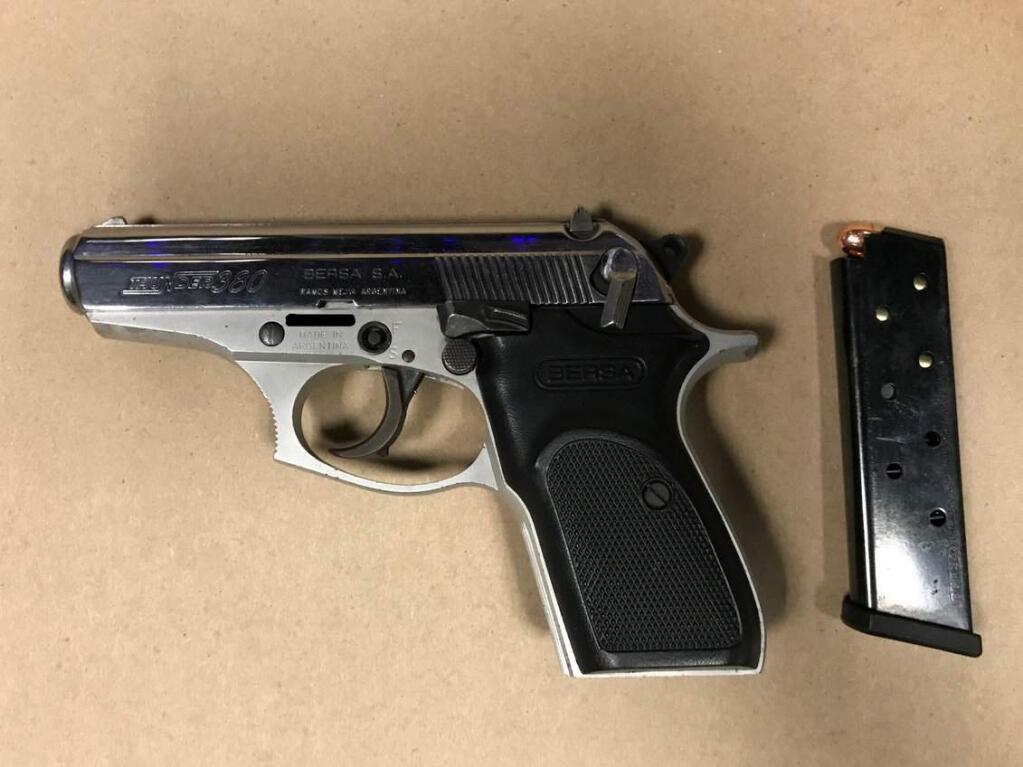 The gun police found during the search of a vehicle after a police pursuit and crash in Santa Rosa, leading to two arrests on Wednesday, Sept. 11, 2019. (SANTA ROSA POLICE DEPARTMENT)