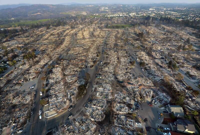 John Burgess / The Press Democrat, 2017An aerial view from October shows the destruction in Coffey Park in Santa Rosa. Theneighborhood was one of the areas hit hardest by wildfires.