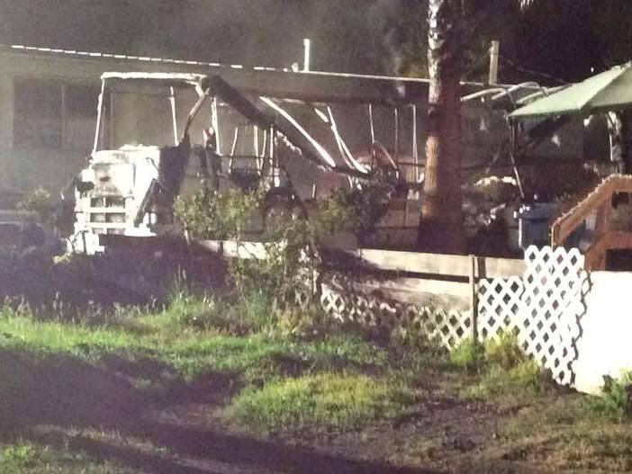 A recreational vehicle parked at Village Park in Sebastopol was destroyed by fire on Monday, March 30, 2015. (COURTESY OF LAURA JUDITH PADILLA)