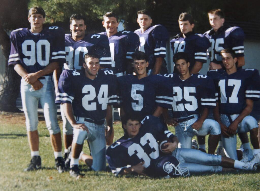 Members of the 1989 Petaluma High School varsity football team. (Photo courtesy of Manny Lopes)