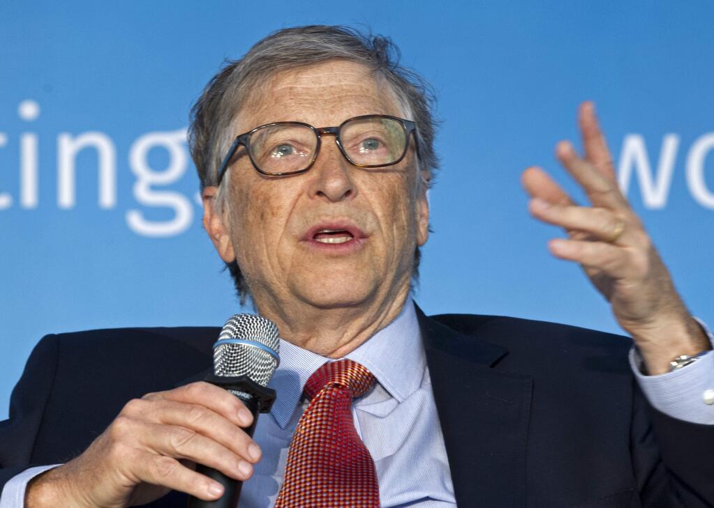 FILE - In this April 21, 2018, file photo, Bill Gates speaks in Washington. (AP Photo/Jose Luis Magana, File)