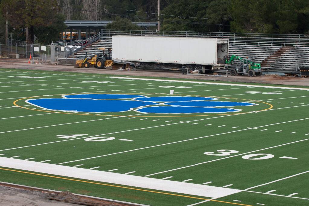 Analy logo is prominent at midfield on renovated playing surface. (Photo by Joe Ellwood)