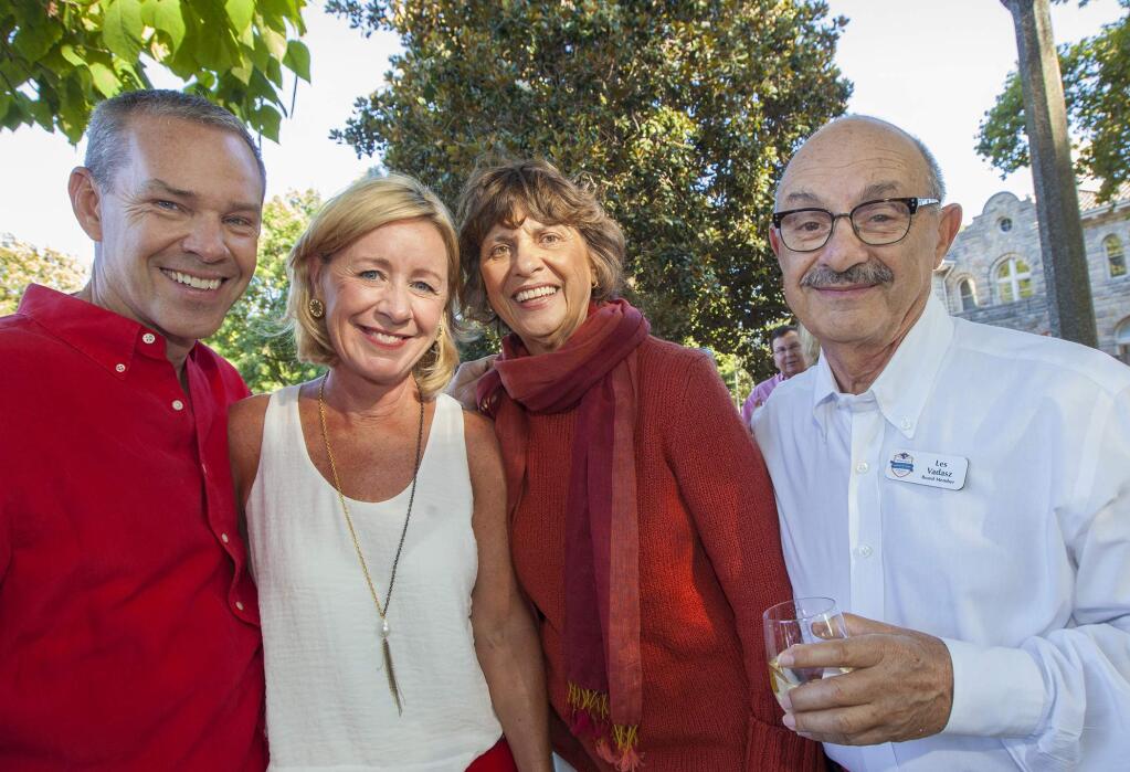 (From left) David Strand, Bridget Duffy, Judy and Les Vadasz at the annual Red and White Ball, a fundraiser for the Sonoma Valley Education Foundation, which took over the north side of Sonoma Plaza on Saturday, August 27. (Photos by Robbi Pengelly/Index-Tribune)