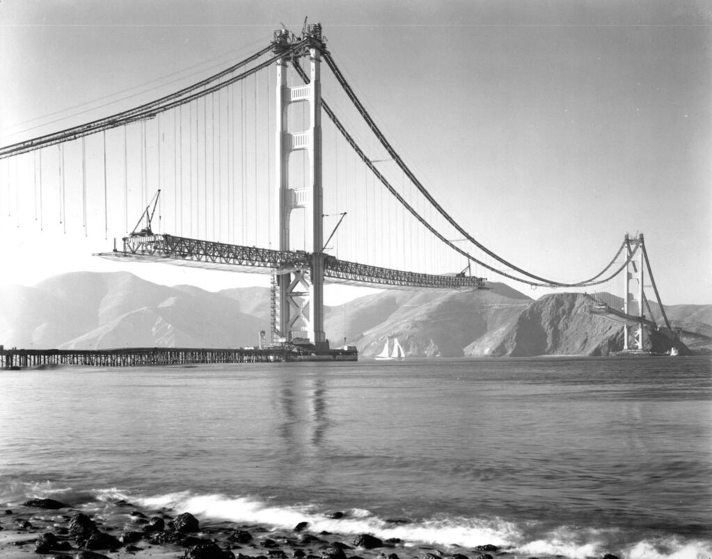 Construction work on the Golden Gate Bridge in 1936. GOLDEN GATE BRIDGE DISTRICT