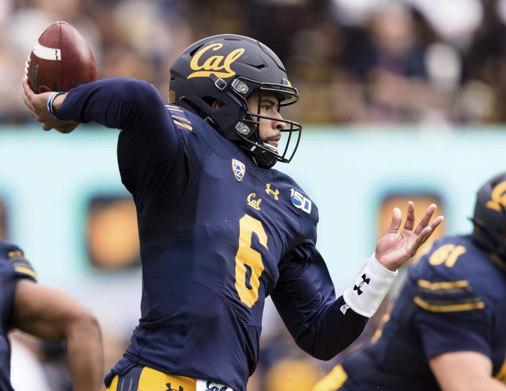 California quarterback Devon Modster (6) passes against the Oregon State in the first quarter of an NCAA college football game in Berkeley, Calif., Saturday, October 19, 2019. (AP Photo/John Hefti)