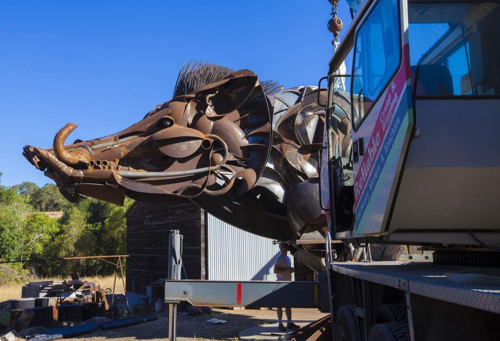 Glen Ellen sculptor Bryan Tedrick will be taking his latest massive metal masterwork 'Lord Snort' to the annual Burning Man Festival in Nevada, running Aug. 28 through Sept 5. (Photos by Robbi Pengelly/Index-Tribune)