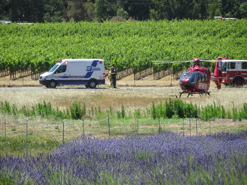 The scene of a crash that killed a man riding a scooter on Bennett Valley Road on Thursday, June 28, 2018. (COURTESY OF BOB PHILLIPS)
