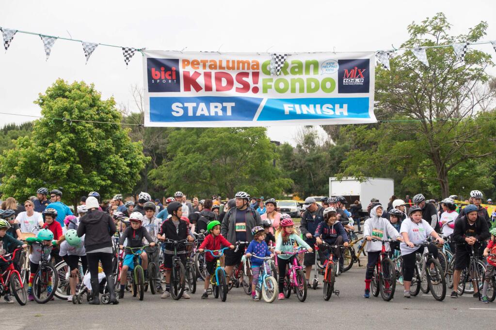 Participants eagerly await the start of the Petaluma Kids Gran Fondo at Lucchesi Park on Saturday, May 7, 2016. (ASHLEY COLLINGWOOD/FOR THE ARGUS-COURIER)