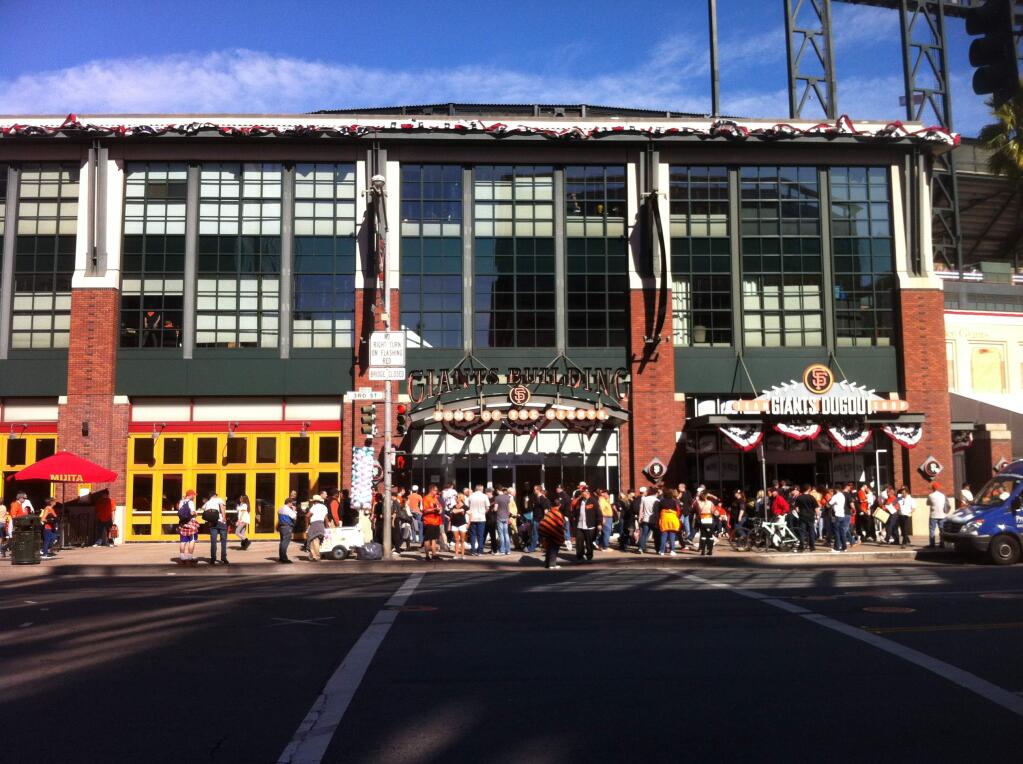 People file into AT&T Park in San Francisco for the World Series, game 3 on Friday, Oct. 24. (Kent Porter / Press Democrat)