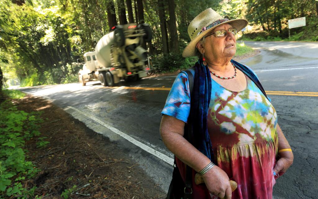 Natasha Pehrson of Cazadero says she will vote for a road tax in Sonoma County, but only if attention is is given to heavier traveled rural roads, like Cazadero Highway, left, Friday May 8, 2015 near Cazadero. (Kent Porter / Press Democrat) 2015