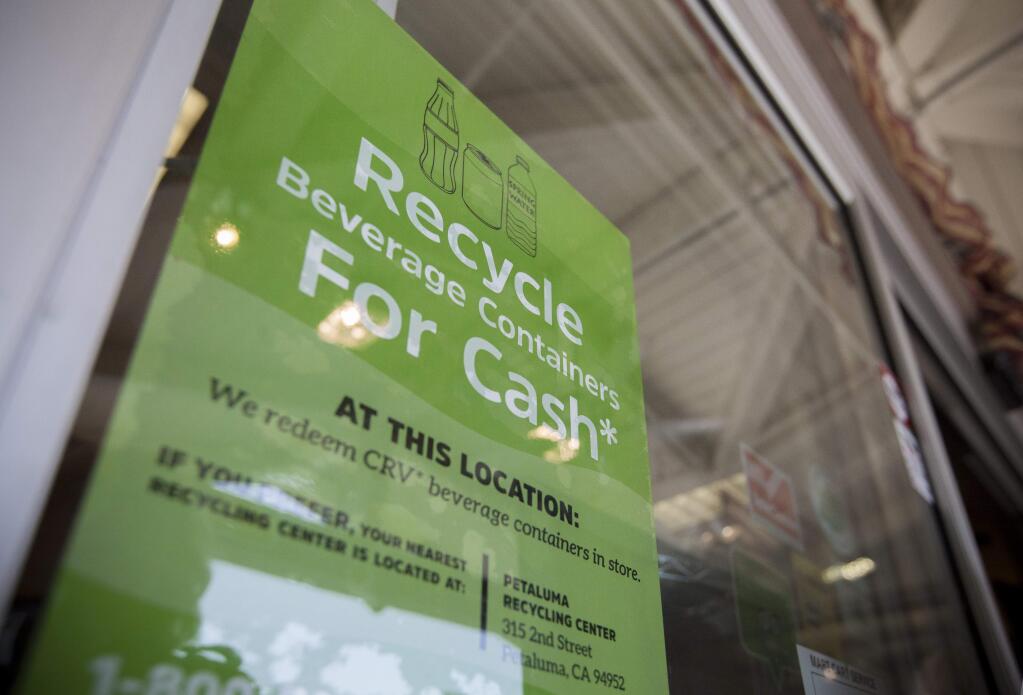 A sign in the window at Sonoma Market reminds shoppers that the store is now offering cash for your empty beverage containers. (Photos by Robbi Pengelly/Index-Tribune)
