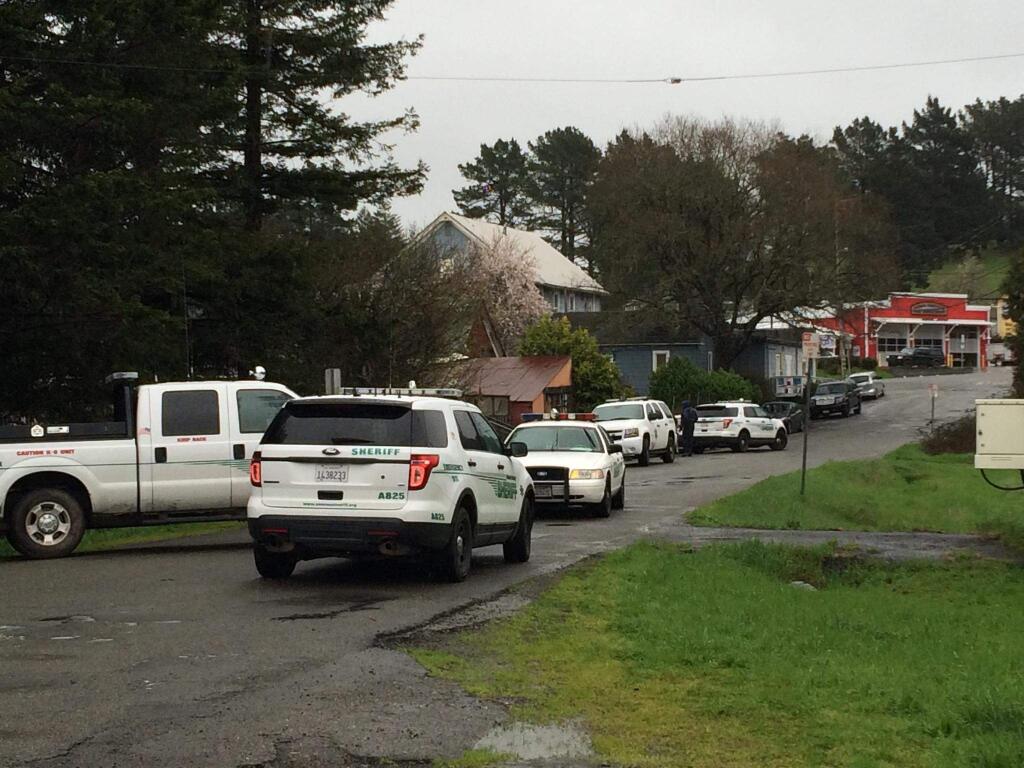 Sheriffs deputies closed Salmon Creek Road for several hours as they searched for a man believed to be in the two-story home. When a sheriff's SWAT team entered the house, however, the suspect was not found. (Photo courtesy Jerry Dodrill)