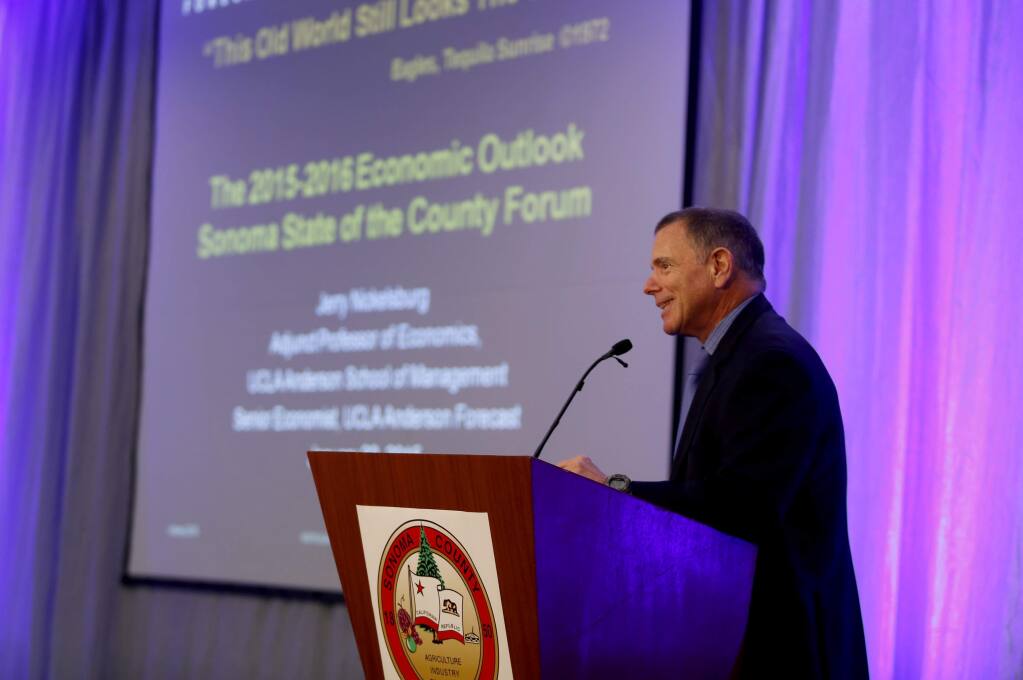 Jerry Nickelsburg, senior economist for the UCLA Anderson Forecast, speaking at the annual State of the County conference in Rohnert Park, Thursday, Jan. 22, 2015. (BETH SCHLANKER / The Press Democrat)