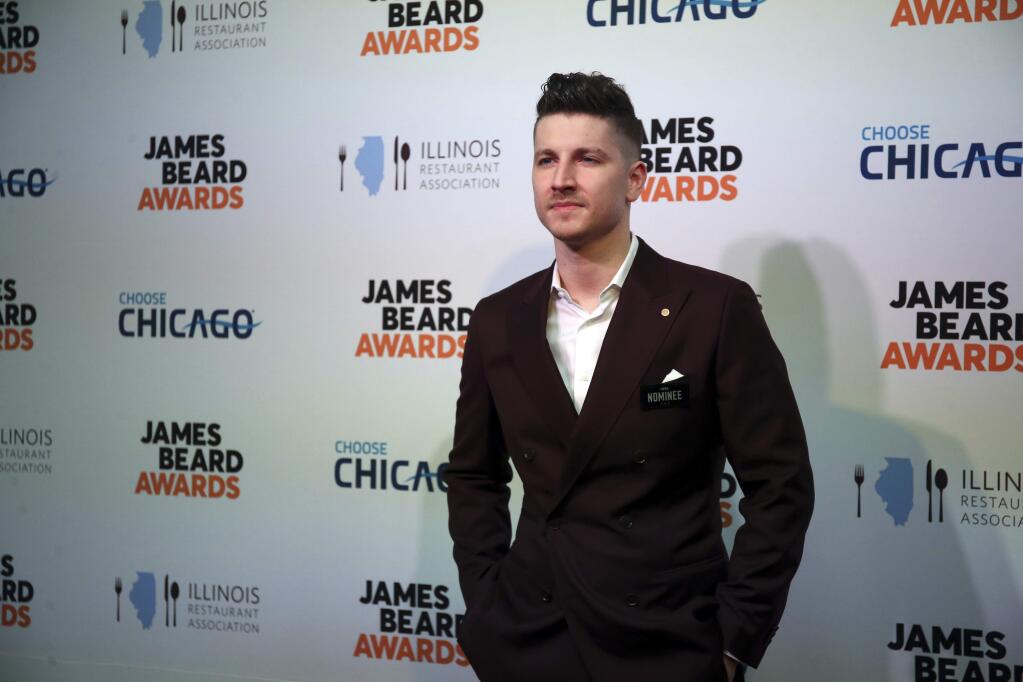 Jenner Tomaska arrives at the James Beard Awards on Monday, May 1, 2017, in Chicago. (Brian Cassella/Chicago Tribune via AP)