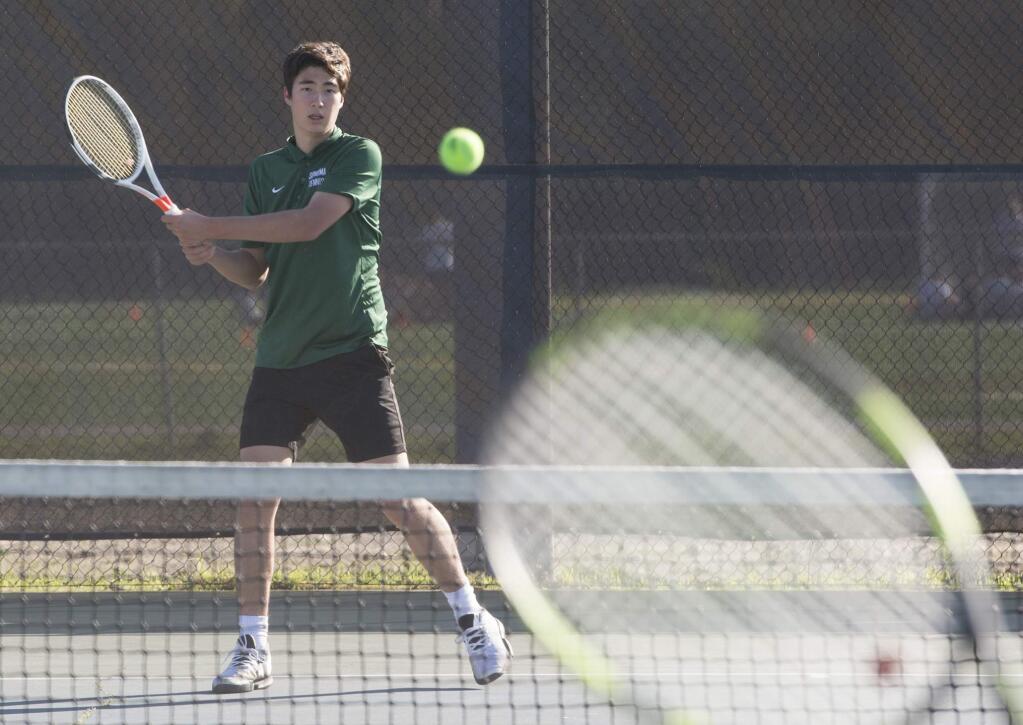 Sky Staes is a highly-ranked singles player on Sonoma Valley's boys tennis team. (Robbi Pengelly/Index-Tribune)