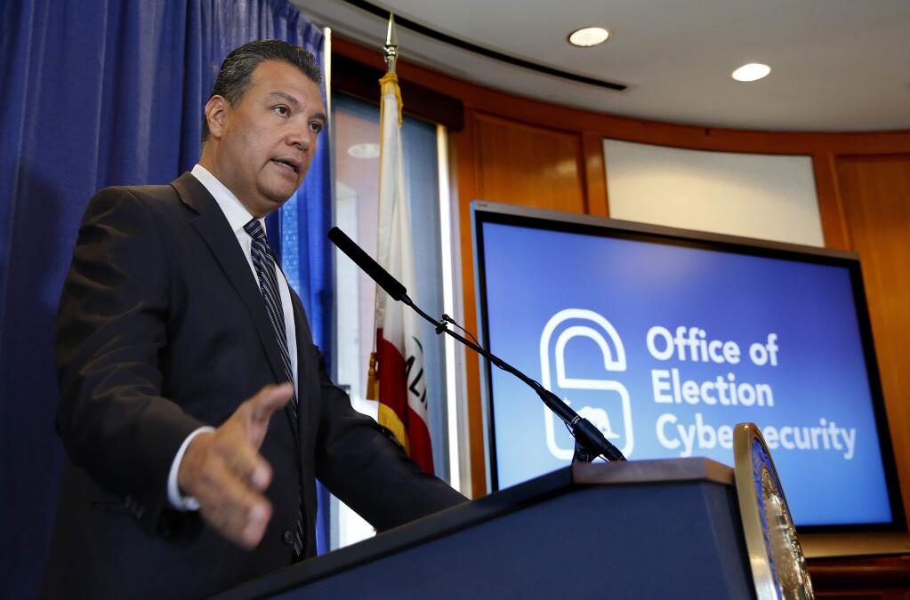 California Secretary of State Alex Padilla responds to a question Tuesday, Oct. 9, 2018, in Sacramento, Calif. Padilla called Friday for new leadership at the state's embattled Department of Motor Vehicles after revelations of an error that could have prevented nearly 600 people from voting last month .(AP Photo/Rich Pedroncelli)
