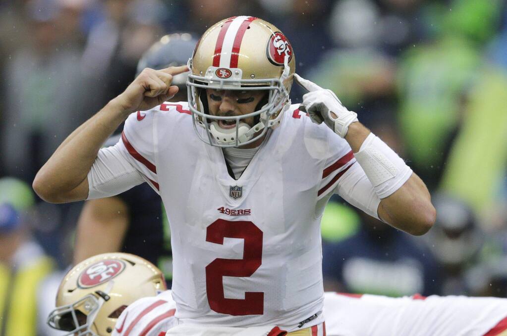 49ers quarterback Brian Hoyer has struggled this season, so much that it's easy to forget in 2016, before he got hurt, Hoyer threw six touchdown passes and zero interceptions in five starts, and passed for more than 300 yards four times. (John Froschauer / Associated Press)
