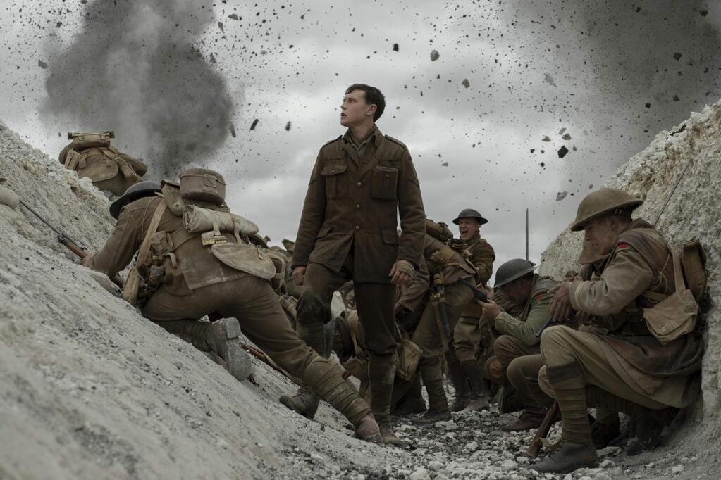 At the height of WWI, two young British soldiers, Schofield (George MacKay) and Blake (Dean-Charles Chapman) are given a seemingly impossible mission. In a race against time, they must cross enemy territory and deliver a message that will stop a deadly attack on hundreds of soldiers -- Blake's own brother among them. (Universal Pictures)