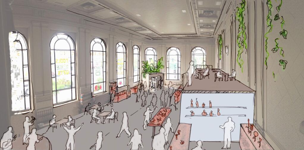 A rendering shows the inside of the proposed marketplace coming to the former seed bank building on the corner of East Washington Street and Petaluma Boulevard.