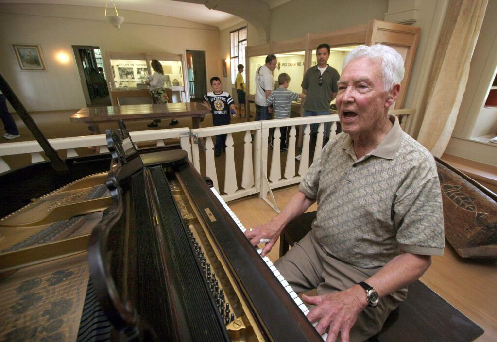 Jud Goodrich, one of the founders of the Jack London Piano Club ,plays Charmian London's 1901 Steinway grand piano at the House of Happy Walls Museum in this 2008 photo. (PD file photo)