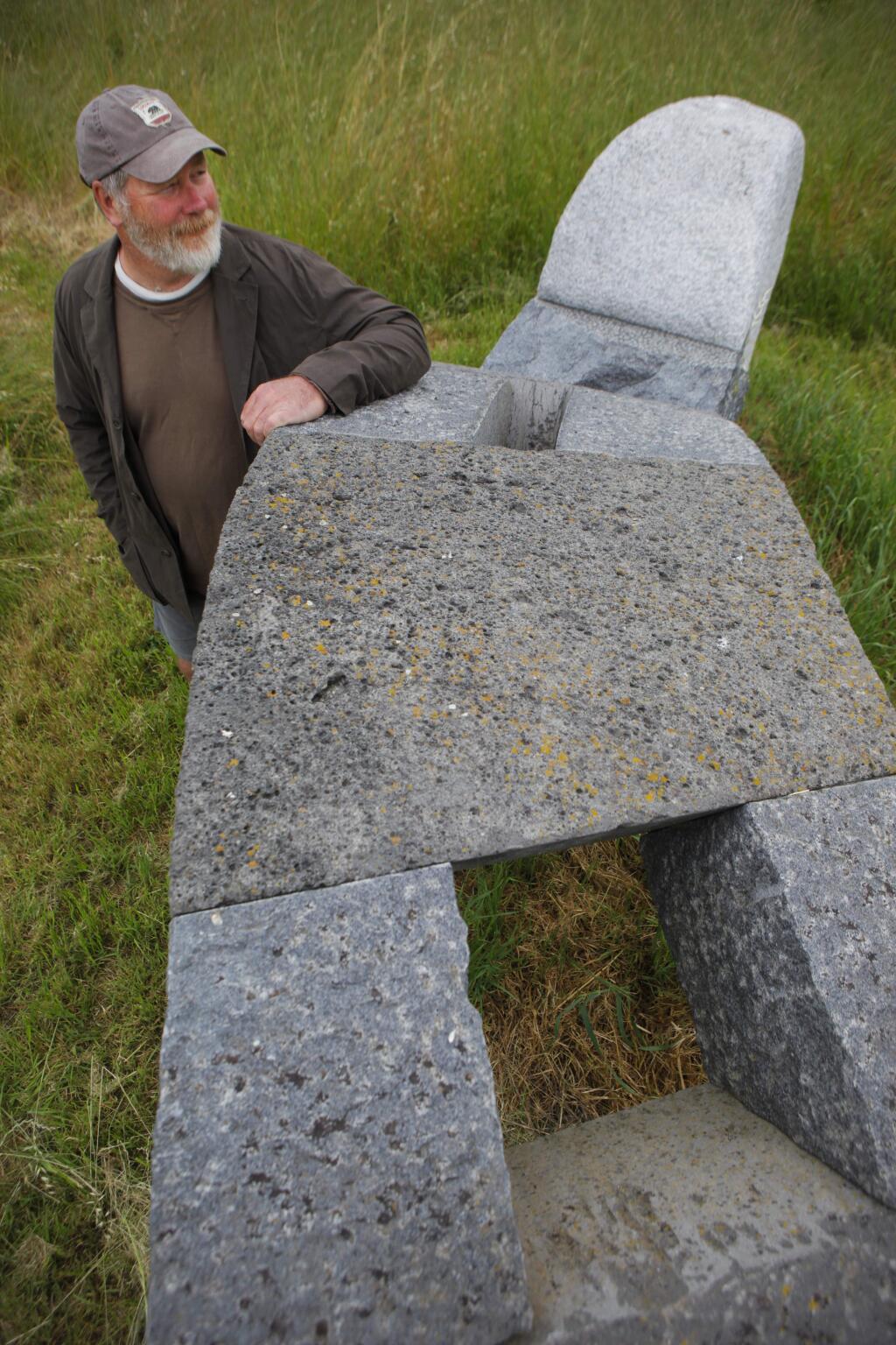 Edwin Hamilton displays his stone sculptures at his Penngrove property. One of his pieces has just been accepted for an art show in Venice. (CRISSY PASCUAL/ARGUS-COURIER STAFF)
