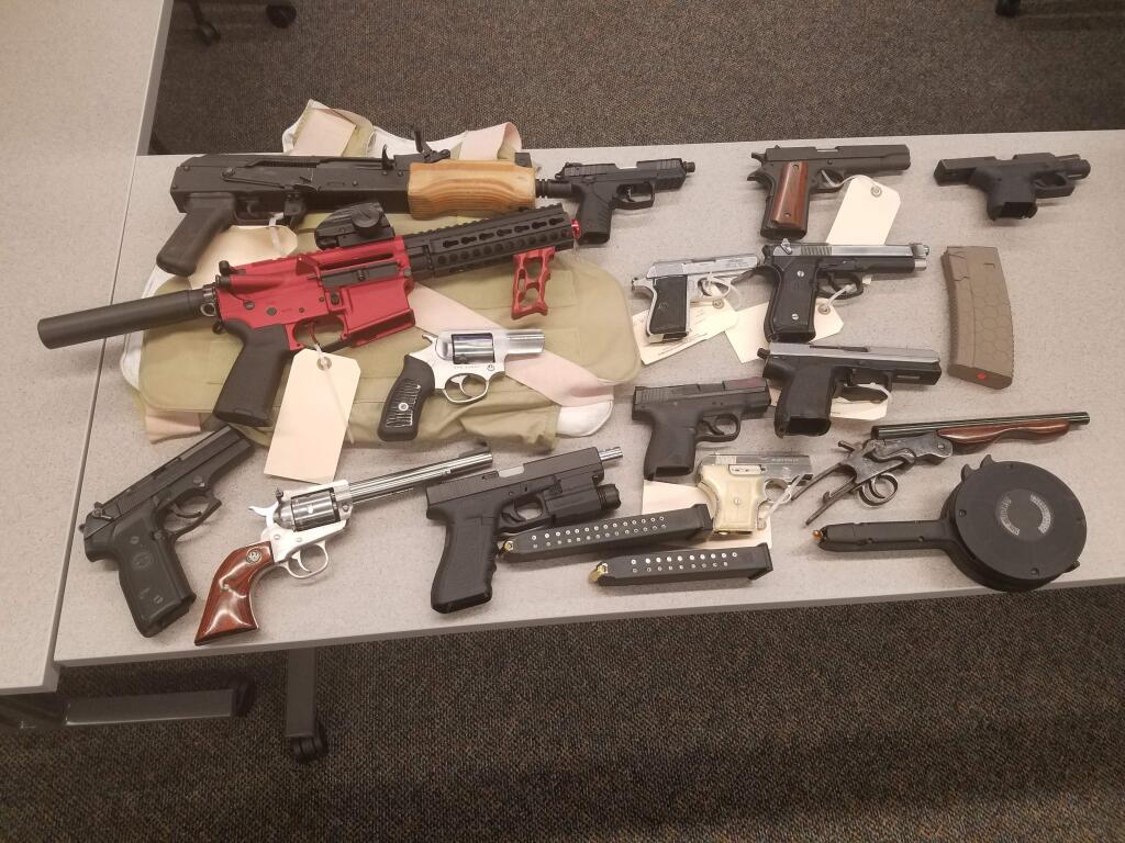 A cache of weapons found inside a Larkfield home led to the arrest of one man on Tuesday, April 17, 2018. (SONOMA COUNTY SHERIFF'S OFFICE)
