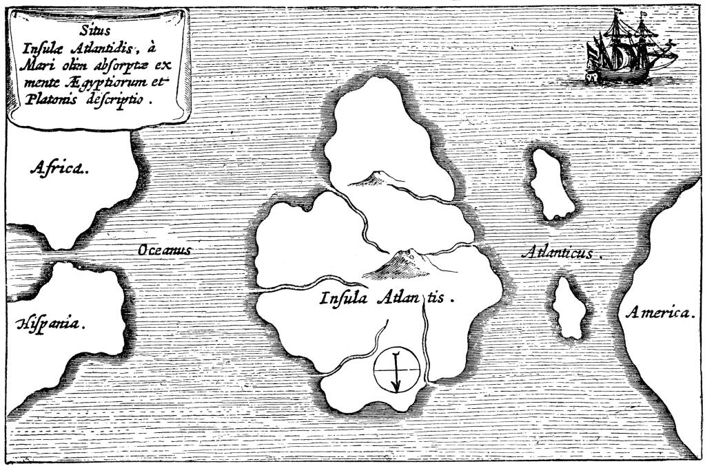 And you thought taking Atherton was bad: Based on this 17th century engraving, post-Atlantis commuters' detour would have started with a left at America, circled around the Pillars of Hercules, and picked up the route in the oceanus right of Africa.