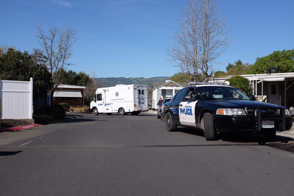 Police investigate at a Sonoma mobile home park after the death of a man who had gone into medical distress while police were trying to restrain him. Thursday, March 29, 2018. (Nick Rahaim / Press Democrat)