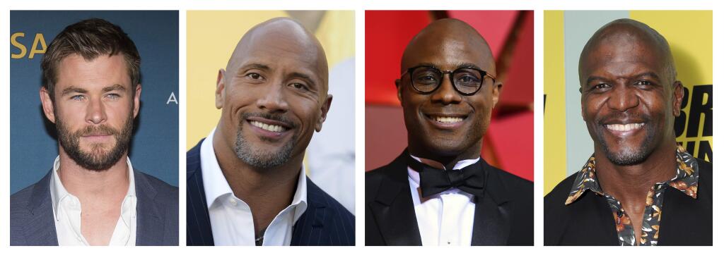 This combination photo shows from left, Chris Hemsworth, Dwayne Johnson, director Barry Jenkins and Terry Crews, who are among the 774 people invited to join the Academy of Motion Picture Arts and Sciences. The film academy revealed its latest invitees on Wednesday, June 28, 2017. (AP Photo/File)