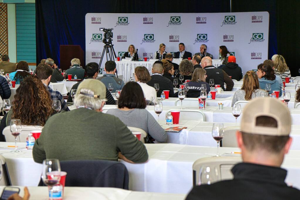 Experts discuss wine “smoke taint” problems and solutions at the WINExpo conference and trade show on Thursday, Dec. 5, 2019, at the Sonoma County Fairgrounds in Santa Rosa. (Jeff Quackenbush / North Bay Business Journal)
