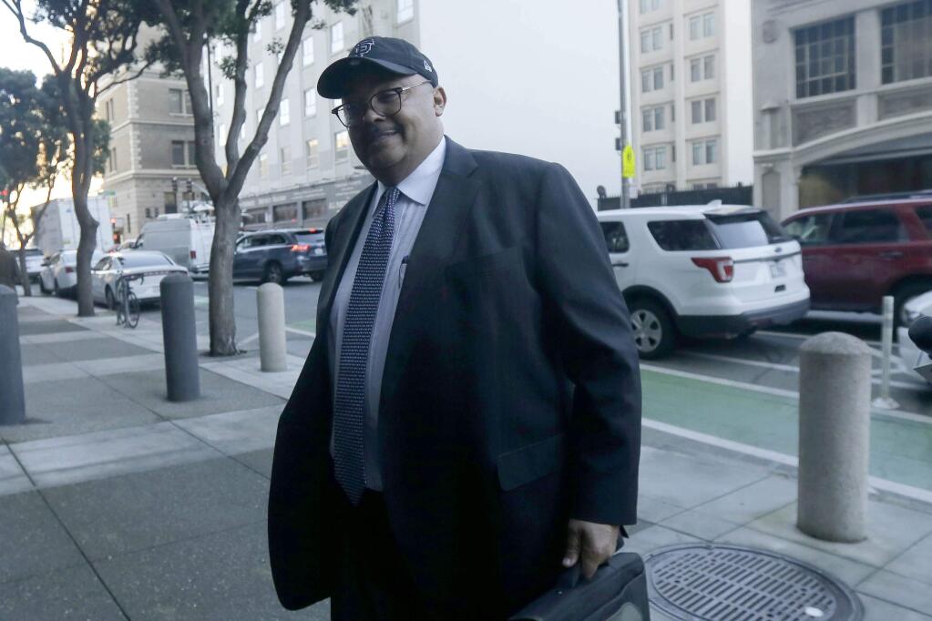 Mohammed Nuru, director of San Francisco Public Works, arrives at a federal courthouse in San Francisco, Thursday, Feb. 6, 2020. (AP Photo/Jeff Chiu)