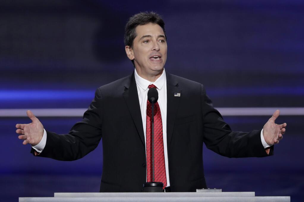 FILE - In a July 18, 2016 file photo, actor Scott Baio speaks during the opening day of the Republican National Convention in Cleveland. Baio is denying a claim made by his former “Charles in Charge” co-star Nicole Eggert that something inappropriate happened between the two when she was a minor. Eggert tweeted Saturday. Jan. 27, 2018 to ask Baio about what happened in his garage when she was a minor. (AP Photo/J. Scott Applewhite, File)