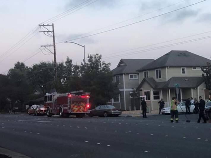 A 20-year-old Santa Rosa man was arrested on suspicion of DUI after reportedly racing his car along West College Avenue and crashing into parked vehicles and other roadside fixtures on Saturday, July 21, 2018. (COURTESY OF MONCE PERREZ)