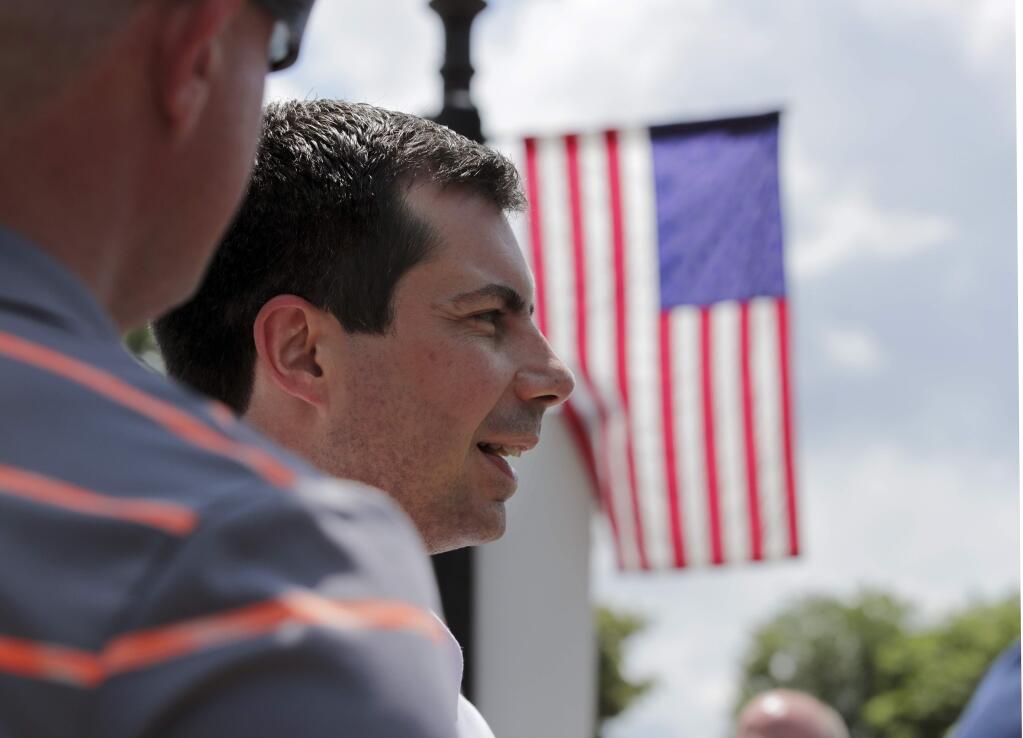 Democratic presidential candidate South Bend Mayor Pete Buttigieg campaigns Friday, July 12, 2019, in Rochester, N.H. (AP Photo/Charles Krupa)