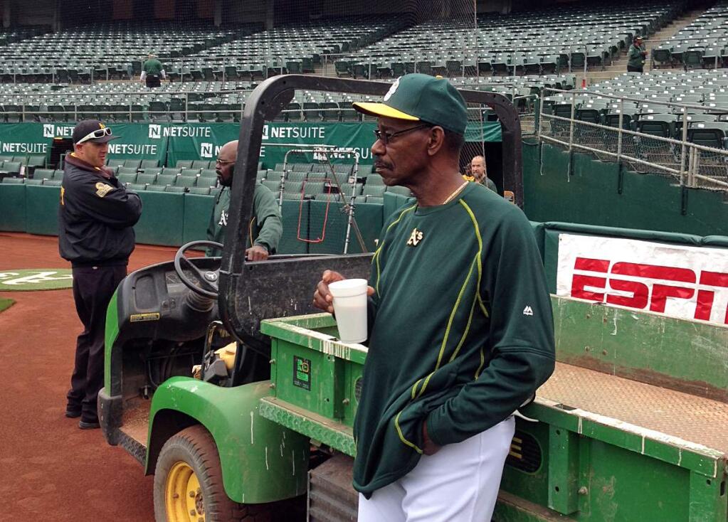 New Oakland Athletics coach Ron Washington is shown before a baseball game between the Athletics and Detroit Tigers in Oakland, Calif., Monday, May 25, 2015. (AP Photo/Janie McCauley)