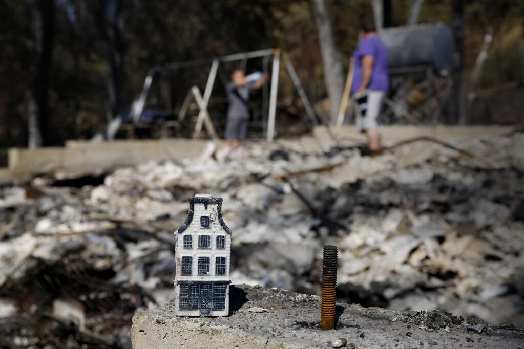 A ceramic Dutch house was found in the remains of a Hidden Lake home destroyed by the Valley fire. (BETH SCHLANKER/ The Press Democrat)