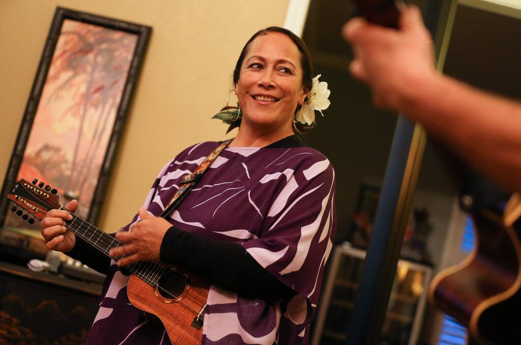 Faith Ako, of Rohnert Park, rehearses her Hawaiian music with her fellow musicians in Windsor on Tuesday, January 14, 2020. (Christopher Chung/ The Press Democrat)