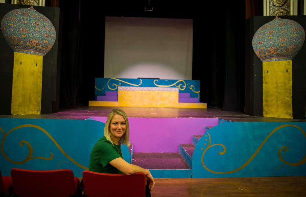 Libby Oberlin in front of the 'Aladdin' set. Photo by Miller Oberlin.