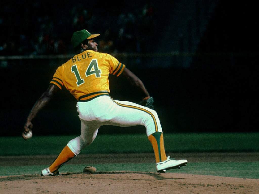Moment captured on film in 1974 at the old Milwaukee County Stadium in a game between the Oakland A's and Milwaukee Brewers. The A's went on that season to win their third consecutive World Series championship. (Ken Mattison/Flickr)