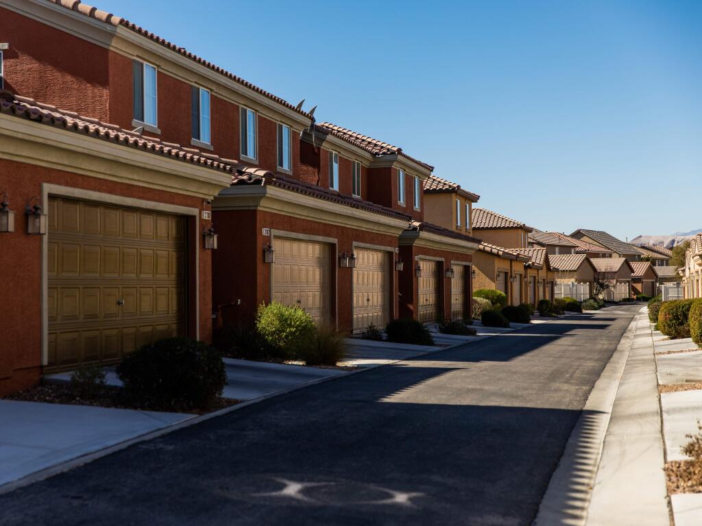 Homes in the subdivision Inspirada in Henderson, Nev., on Feb. 20, 2020. Henderson, the second-largest city in Nevada with 316,000 residents, cultivates an image as Las Vegas's genial kid sibling, a spread of subdivisions, golf courses and master-planned communities. (Roger Kisby/The New York Times)