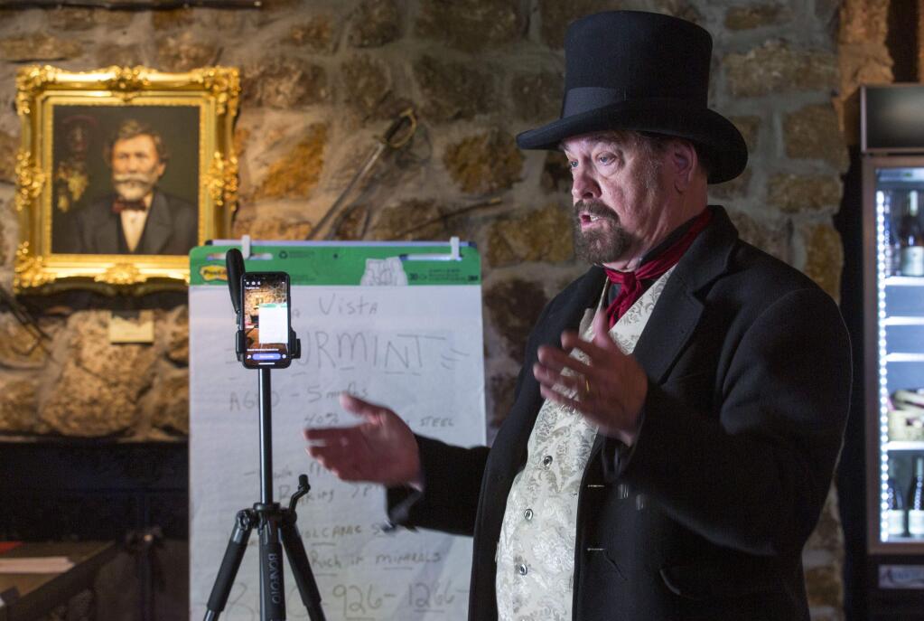 George Webber (aka The Count) prepares for his live video stream at the Buena Vista Winery on Wednesday, April 1. (Photo by Robbi Pengelly/Index-Tribune)