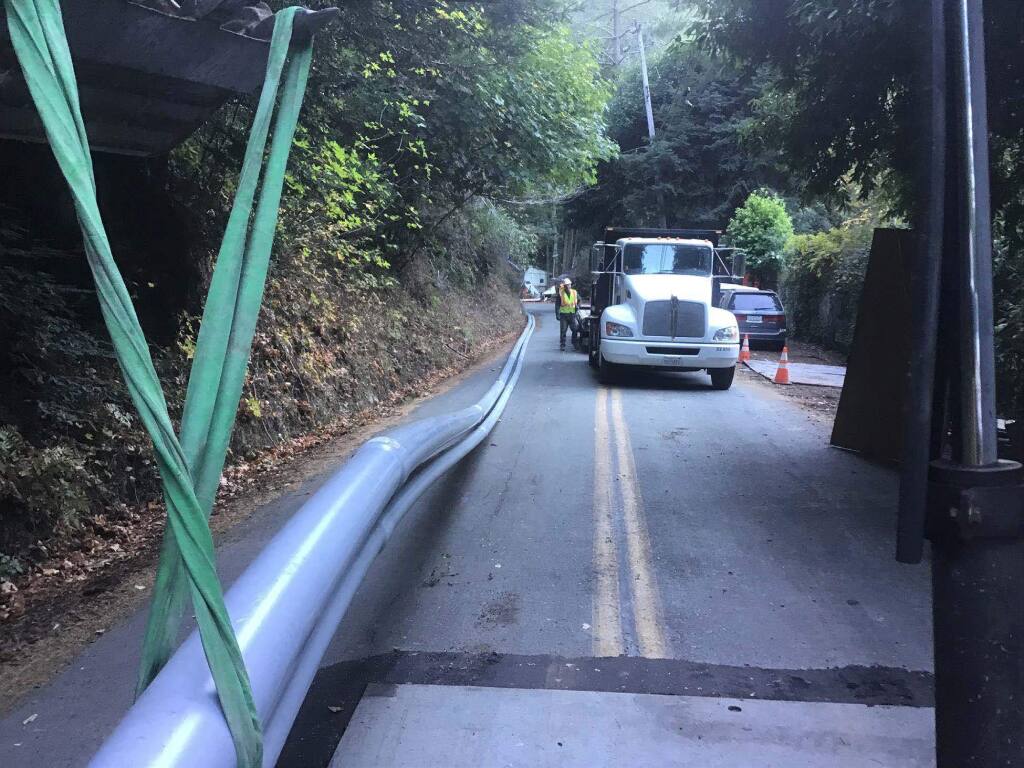 Plastic conduit to carry power lines under Bohemian Highway was installed last month by PG&E contract workers. (PG&E)